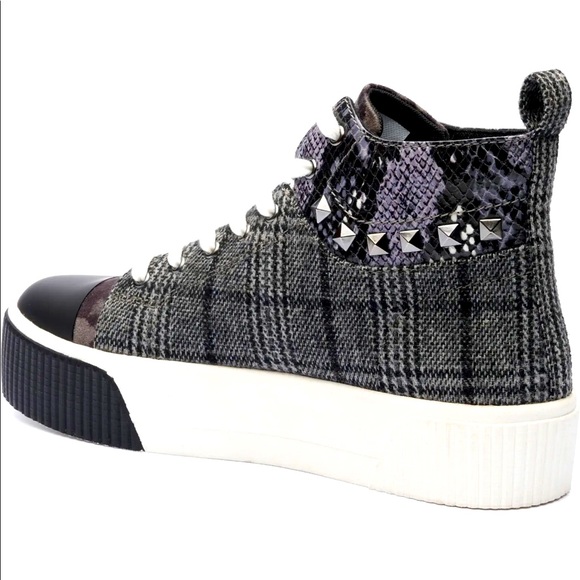 Jessica Simpson Animal Print Black & White Mix Textile Platform High Top Sneaker - Picture 5 of 8